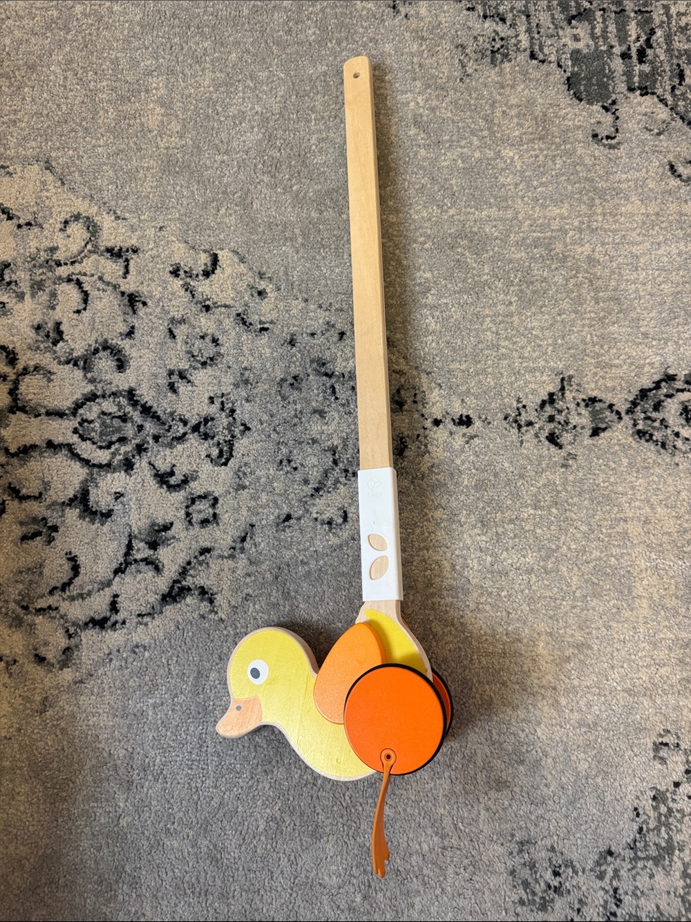 Wooden Duck Push Toy - Natural & Yellow with Orange Wheels